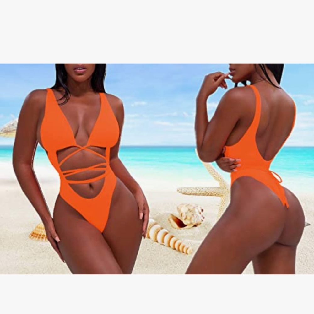 🌸 Orange Woman’s Strappy Bikini